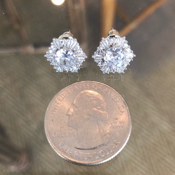 Diamond Cubic Zirconia Silver Stud Earrings - Picture 7 of 7